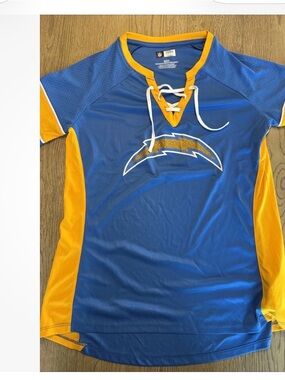 LOS ANGELES CHARGERS NFL TEAM APPAREL WOMENS LACE UP DRAFT JERSEY SHIRT L NWOT